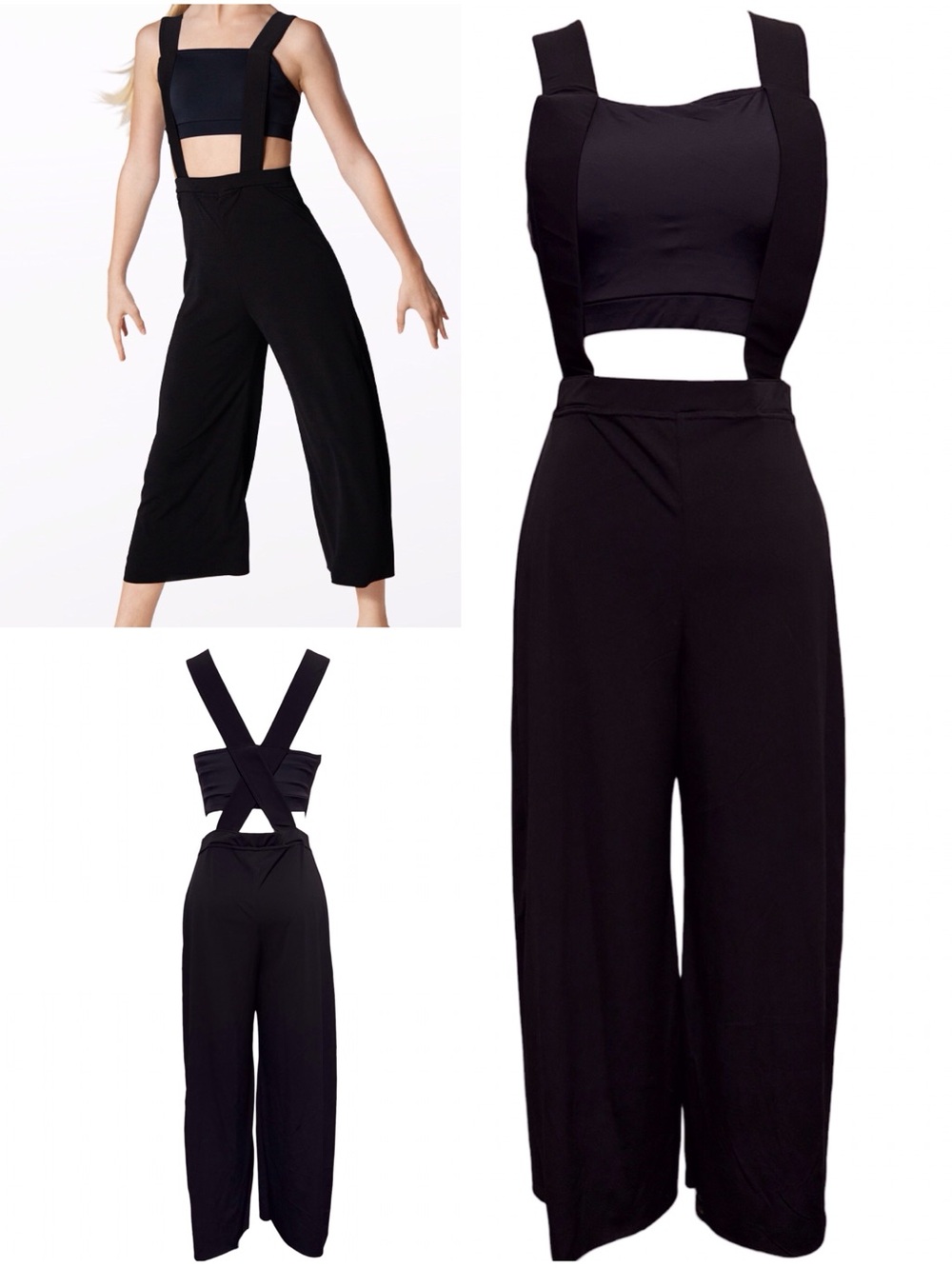 Weissman Suspender Jumpsuit Wide Leg Crop Top Criss Cross Back Size Medium